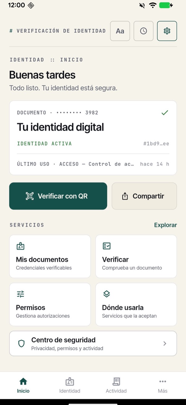 Pantalla de inicio de la app verificado.do